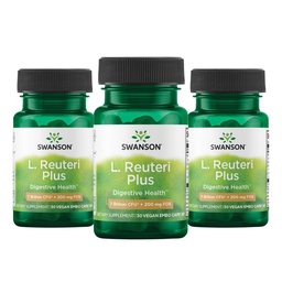 Swanson L. Reuteri Probiotic Plus w/L. Rhamnosus L. Acidophilus & FOS Prebiotic Digestive Support - Promotes Gut Health w/ 7 Billion CFU pro Kapsel - (30 Veggie Capsules) (3 Pack)