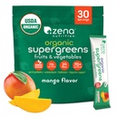Zena Nutrition Bio Super Greens Powder, 70+ Superfoods, 0 Zucker, 3G Fiber, Spirulina, Chlorella, Pilze, Präbiotika/Probiotika, Verdauungsenzyme für Gut Health, Mango, 30 Drink Mix Packets