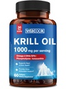 Krillöl 1000 mg, Omega-3-Fettsäuren, EPA, DHA, Astaxanthin, Phospholipide, nachhaltig bezogen, Herz- und Gehirngesundheit, antioxidative Unterstützung, Nicht-GVO, 60 Softgels