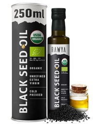 RAWYA Black Seed Oil - USDA Organic Certified - Cold Pressed - 8.4 Fl oz - Extra Virgin - Türkisch Schwarz Cumin Seed - Premium Nigella Sativa mit Thymoquinone - Kalonji - Non-GMO, Gluten-Free - Nahrungsergänzungsmittel - Extra Starker Geschmack
