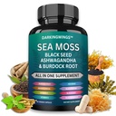 Sea Moss Advanced - Sea Moss 3000mg Black Seed Oil 2000mg Ashwagandha 1000MG Bladderwrack 1000mg Burdock 1000mg & Vitamin C Vitamin D3 für Haut Haarergänzungsmittel |Man & Womens 30 Tage Versorgung Kapseln