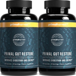 Primal Harvest 2 Pack, Restore für Gut Health, Primal Gut Restore w/POSTbiotics, PREbiotics und PRObiotics für Frauen und Männer, 60 CT - Digestion, Colon Cleanse, Hilft Leaky Gut Repair