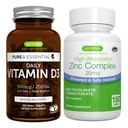 Tägliche Vitamin D3 + Zink Complex Vegetarische Bundle, 365 2000iu Vitamin D3 Tabletten + 25 mg Chelat Zink Picolinat & Bisglycinat mit Kupfer, von Igennus