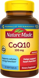 Nature Made CoQ10 100mg, Nahrungsergänzungsmittel für Herzgesundheitsunterstützung, 72 Softgels, 72 Tage Versorgung