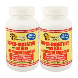 Sunshine Naturals Super Verdauungsergänzung. Ox Bile & Activated Charcoal für Verdauungshilfe, Bloating Relief, Gut Cleanse, Nährstoffaufnahme und Gesamt-Wellness. 100 Tabletten. Pack von 2