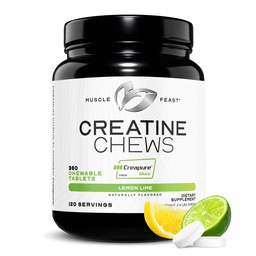 Muscle Feast Creatine Monohydrate Chewables - Vegan & Glutenfreie Creapure Creatine Chews für Männer & Frauen - Delicious Citrus-Flavored Creatine Tabletten für Muskelaufbau - Lemon Lime, 360 Tabs