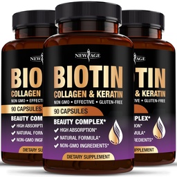 NEW AGE Biotin Collagen Keratin Hyaluronic Acid - 50,000mcg Hair Growth Vitamins for Men and Women, Nails, Hair, Skin Vitamins and DHT Blocker with Vitamin E Folic Acid Pumpkin Seed MSM- 270 Count