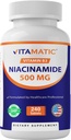 Vitamatic Niacinamid 500 mg 240 Tabletten - Flösh Free Vitamin B3 - unterstützt Energieproduktion