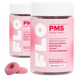 O Positive FLO PMS-Gummien für Frauen - Proactive PMS Relief - Targets Hormonal Breakouts, Bloating, Cramps, & Mood Swings mit Chasteberry, Vitamin B6, & Lemon Balm - PMS-Gummien (Pack von 2)