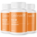 Celebrate Vitamine Eisenergänzung mit Vitamin C - 60mg Eisen, 60mg Vitamin C, Bariatric Vitamine für WLS-Patienten, Vertical Sleeve & Magen Bypass Chirurgie (90 Kapseln)