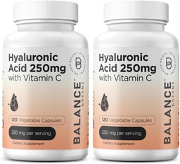 Reine Hyaluronsäure Ergänzung 250mg mit Vitamin C 50mg, 120 Vegan Kapseln - Haut Hydration für natürliches Glow, Haar, Nägel, Knochen & Gelenkgesundheit Formel