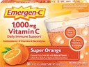 Emergen-C 1000mg Vitamin C Pulver für tägliche Immununterstützung Koffeinfreie Vitamin C Ergänzungen mit Zink und Mangan, Super Orange Flavor - 30 Count