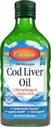 Carlson - Cod Liver Oil 1100 mg Omega-3s Plus Vitamine A & D3 - Wild Caught EPA DHA Omega 3 Supplement - Norwegisch Arctic, Sustainable Sourced Nordic Fish Oil Liquid, Unflavored, 250 mL (8.4 Fl Oz)