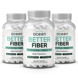 Bios Ocean Better Fiber - Daily Fiber Supplement - Weicher Hocker für Effortless Bowel Bewegungen - mit Psyllium Hulk und Slippery Elm - 3 Flaschen