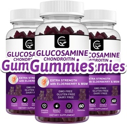 Glucosamin Chondroitin Gummis mit MSM & Elderberry – Extra Strength Mobility & Flexibility Support, Antioxidante Immunergänzung für Erwachsene, Männer & Frauen - 60 Chondroitin Gummis (3 Pack)