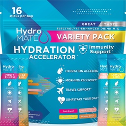 HydroMATE Elektrolyt Pulver Variety Pack Hydration Packets Low Sugar 16 Count