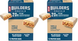 CLIF BUILDERS Protein Bars - Vanilla Almond Flavor - 20g Plant Based Protein - Gluten Free - Non-GMO - Low Glycemic - No Artificial Sweeteners - 2.4 oz. (Pack of 24)