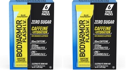 BODYARMOR Caffeinated Flash I.V. Electrolyte Packets Blue Raspberry - Zero Sugar Energy Drink Mix, Serve Packs, Hydration for Pre Workout, Travel Essentials, Active Lifestyle, 6 Count (Pack of 2)