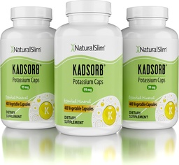 NaturalSlim Natural Potassium Citrate Gluconate 99 mg - Kadsorb unterstützt Elektrolyt Balance & Normal pH - saugfähige Kaliumergänzungen mit essentiellen Mineralien - Non GMO 400 Kapseln 3 Packung
