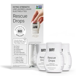Buoy Rescue Electrolyte Drops - High-Sodium, 6X Stronger Liquid Electrolyte with 87 Trace Minerals for Intense Depletion and Rapid Recovery - Unflavored - Sugar Free - No Sweeteners - 60 Servings