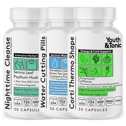 Jugend & Tonic Diät Disziplin für Mindful Eating, Cleanse, Detox & Energy Support – Wassergewicht, Gut Cleanse & CortiThermo Form für Stoffwechsel, Verlust von Körperflüssigkeiten, Break The Plateau, 90 Pillen