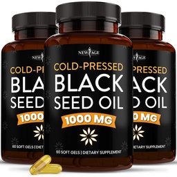 NEW AGE Black Seed Oil Softgel Capsules - Premium Cold-Pressed Nigella Sativa Producing Pure Black Cumin Seed Oil - Non-GMO & Vegetarian 90 Count (Pack von 3)
