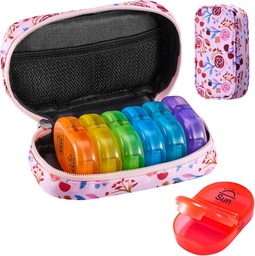 Serfeymi Weekly Travel Pill Organizer 2 Mal A Day AM Upgraded Regenbogen Pille Box 7 Tag mit tragbaren Reißverschluss Canvas Pille Fall, Medizin Organizer für Pillen, Vitamine, Fischöle - Pink 01