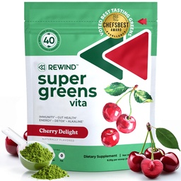 Best Tasting Super Greens Powder mit 40+ Superfoods – Delicious Daily Green Powder mit Vitamin B12, Zink, Vitamin C, Magnesium & Calcium – Green Juice Superfood Mix - Cherry Flavor