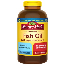 Natur gemacht Burp Weniger Fischöl Omega 3 Ergänzungen, 1000mg Softgels, Omega 3 Fischöl Ergänzungen für gesunde Herzunterstützung, 320 Softgels, 160 Tage Versorgung