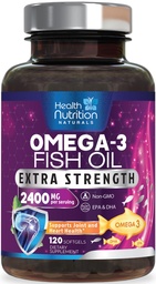 Omega 3 Fischöl 2400 mg - Dreifache Stärke Omega3, EPA & DHA-Fettsäuren-Ergänzung - Natürliche Unterstützung für Immun-, Herz- und Hirngesundheit - Wilde Gefangene, Non-GMO, Zitronen-Flamvor, Burpless - 120 Softgels