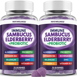 Elderberry Gummies Immununterstützung, Tägliche Unterstützung für Kinder und Erwachsene*, mit Sambucus Elderberry, Zink, Vitamin C, D3, B6, B12, Plus - Nahrungsergänzung - 140 Count