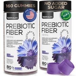 High Prebiotic Fiber Gummies for Women and Men 7G, 160 Pcs (2 Pack) - Natural GLP-1 Support - Beet FOS Fiber, Magnesium, Inulin, Probiotic - Gummy Supplement for Digestive Health - Sugar Free
