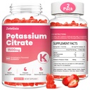 2 Pack Kalium-Gummi-Gummi für Erwachsene Frauen & Männer, Kalium-Zitrat-Ergänzung, Unterstützung Leg Cramps, Muskel-Gesundheit & Elektrolyt-Balance, Zuckerfrei, Bio, Vegan, Erdbeere, 120 Cts