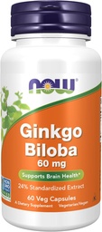 JETZT Nahrungsergänzungsmittel, Ginkgo Biloba 60 mg, 24% Standardisierte Extrakt, Non-GMO Projekt Verifiziert, 60 Veg Kapseln