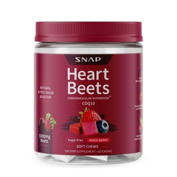 Snap Supplements Heart Beets Organic Beet Root Soft Chews, Cardiovascular Support Supplement für Herren & Frauen, CoQ10 & Red Spinat, Herzgesundheit & Zirkulation Unterstützung, Zuckerfrei, Mischbeere, 60 Chews