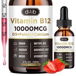 Vitamin B12 Flüssigkeitstropfen Sublingual 10000 mcg, Triple B-12 Complex Supplement, Methyl & Methylcobalamin Blend für Frauen & Männer, Mood & Energy Booster, Methylated B 12 für Metabolismus & Gesundheit Unterstützung