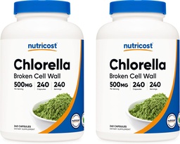 Nutricost Chlorella Kapseln (2 Flaschen) 500mg, 240 Kapseln pro Flasche