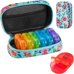 Serfeymi Weekly Travel Pill Organizer 2 Mal A Day AM Upgraded Regenbogen Pille Box 7 Tage mit tragbaren Reißverschluss Canvas Pille Fall, Medizin Organizer für Pillen, Vitamine, Fischöle - Grün 01