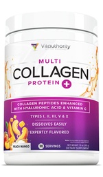 Multi Collagen Peptide Pulver für Frauen - Hydrolysiertes entflammtes Kollagenpulver für Frauen mit Typen I II III V & X Vitamin C & Hyaluronsäure für Haarhaut und Nägel (Peach Mango) - 30 Servierungen