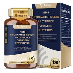 Totaria NMNH (Dihydronicotinamid Mononukleotid), NMN Alternative Supplement w/Niacinamid (Vitamin B3), Quercetin, Trans-Resveratrol, NAD+, Hautzellengesundheit*, Anti-Aging & Energy, 120 Caps