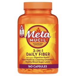 Metamucil Psyllium Husk Fiber Supplement, 3-in-1 für Verdauungs-Gesundheit, Pflanzenbasiert, 160 Zähler, Paket von 2