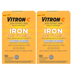 Vitron-C Eisen-Ergänzung, Einmal täglich, hohe Potenz Eisen Plus Vitamin C, Unterstützung Red Blood Cell Production, Dye Free Tablets, 60 Count, 2 Pack