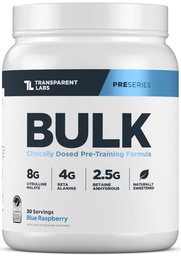 Transparente Labs Bulk Pre Workout Pulver - natürlich gesüßt Advanced Pre-Workout Formel für Muskelaufbau und Kraft - 30 Portionen, Blue Raspberry