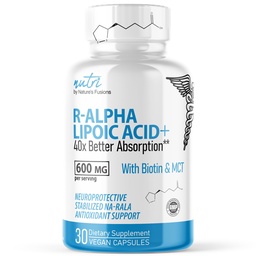 Nutri R Alpha Liponsäure 600mg Kapseln - R Lipsäure mit Biotin stabilisiert - Aktive Form von R-ALA - 600 mg klinische Dosierung - Leistungsstarke Cellular Energy Support - 30 Vegan Kapseln - RALA