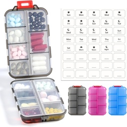 3 Pack 14 GRIDS Travel Pill Organizer Box mit Etiketten - Travel Medicine Case Kit - Pocket Daily Pharmacy Container - Travel Medication Holder Dispenser für Fish Oil Vitamin Supplement Storage - Clear
