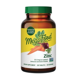 MegaFood Zink-Ergänzungen für Frauen und Männer - Vegan Immune Support Supplement mit 22,5 mg High Potency Fermented Zink-Tabletten - Hergestellt mit echtem Essen - 120 Tabletten, 120 Portionen