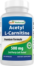 Best Naturals Acetyl L-Carnitin (ALCAR) 500mg, 120 Kapseln, 120 Portionen - Non-GMO und Glutenfrei, 1 Kapsel pro Servieren