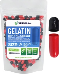 XPRS Nutra Größe 2 Leere Kapseln - 100 Count Leere Gelatine Kapseln - Pillen DIY Kapsel Füllung - Pure Bovine Pill Gel Kapseln für Do-It-Yourself Ergänzungen (schwarz/rot)