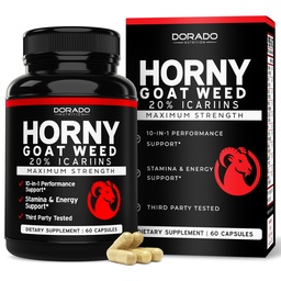 Horny Goat Weed für Männer und Frauen - [20% Icariins Max Strength] - Ausdauer, Ausdauer, Zirkulation, Joint & Back Support - Maca Root, Ginseng, Yohimbine, Tribulus, L-Arginin - USA Made - 60 Count