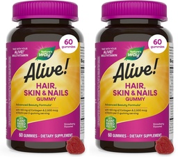 Nature's Way Alive! Haar-, Haut- & Nails-Gummi, Advanced Beauty Formula*, mit Biotin und Collagen, Erdbeer-Flamoured, 60 Gummi (Packaging May Vary) (Pack of 2)